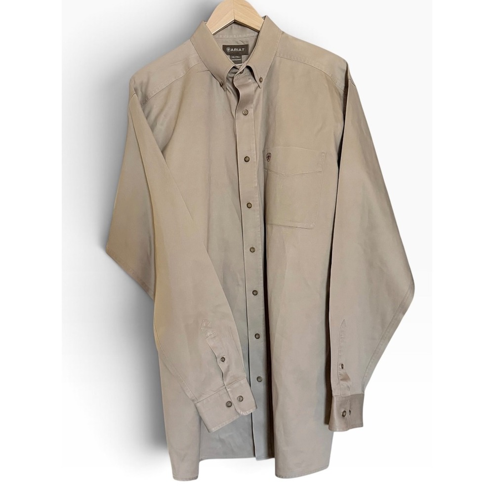 Ariat XL Tall Twill Long Sleeve Button Down Shirt Khaki Tan Personal Marker Flaw